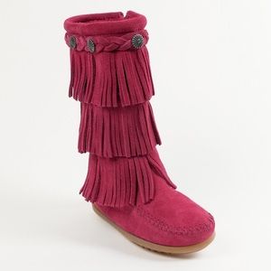 Minnetonka Children Hot Pink 3 Layer Fringe Boots